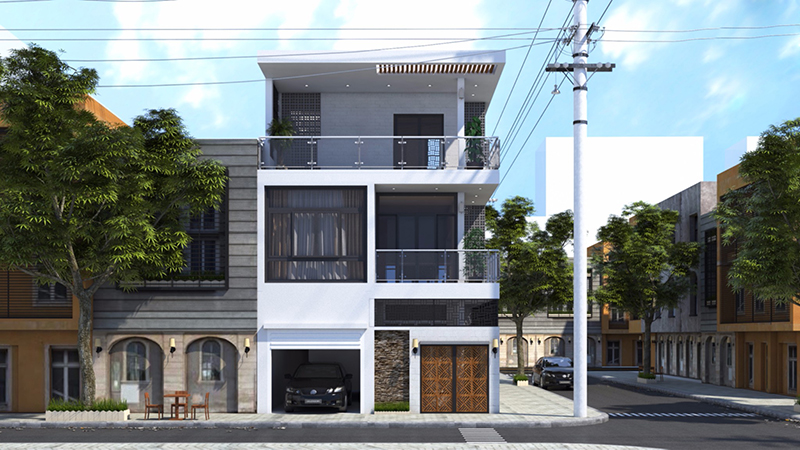 mẫu nhà phố mặt tiền 8m hiện đại